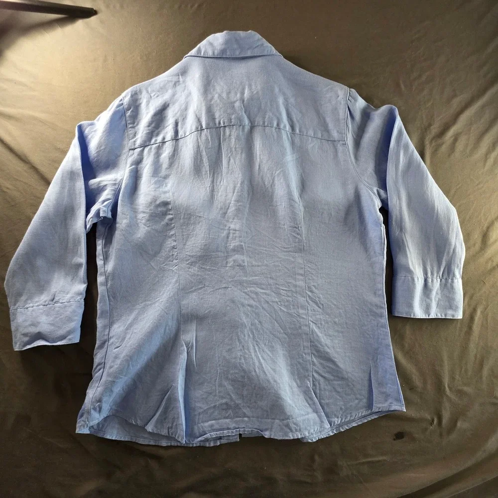 LL Bean Womens Blue 100% Linen 3/4 Sleeve‎ Button Down Shirt 280381 Medium - Picture 6 of 6